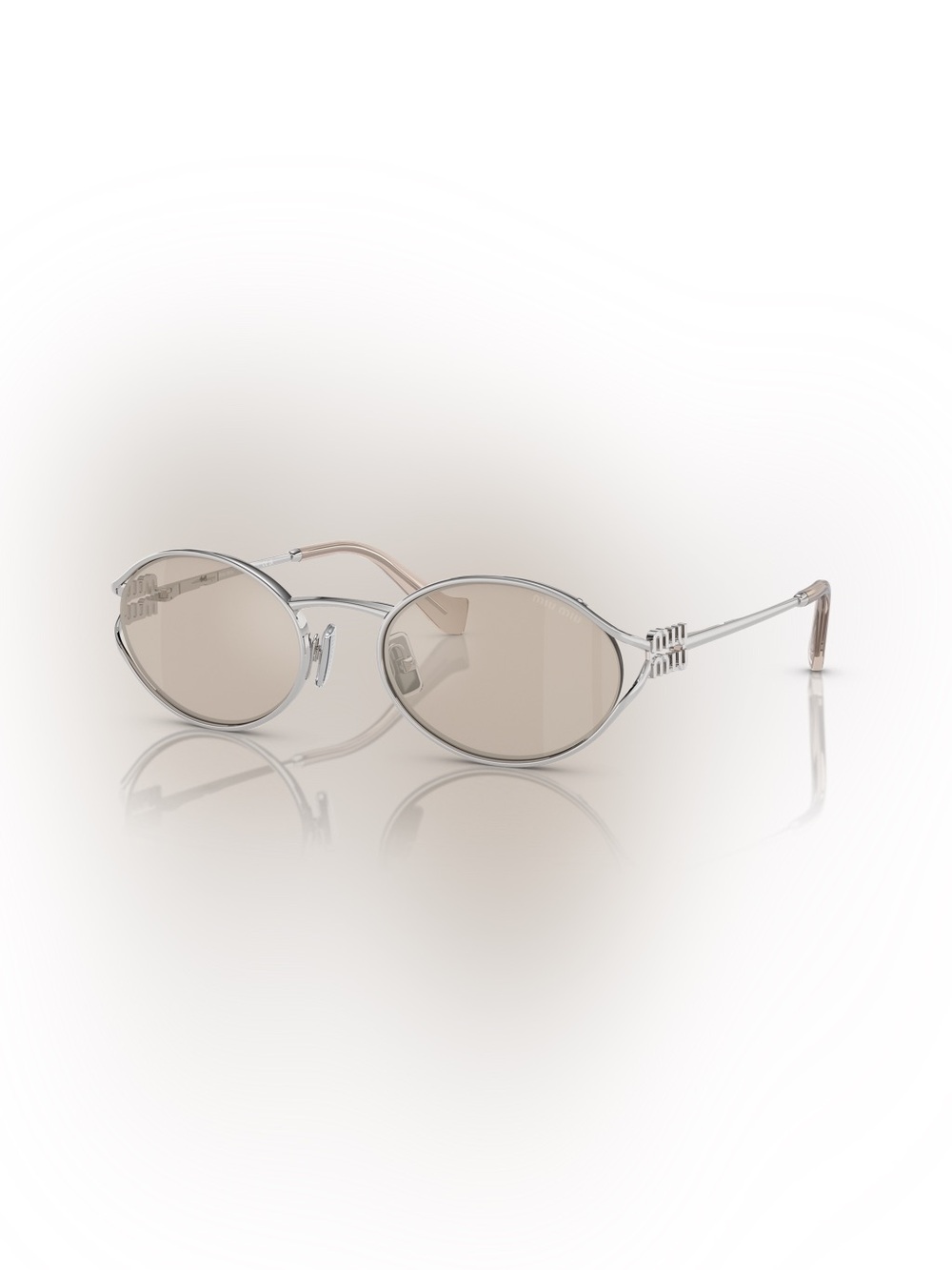 Miu Miu Silver Oval Sunglasses with Beige Lenses